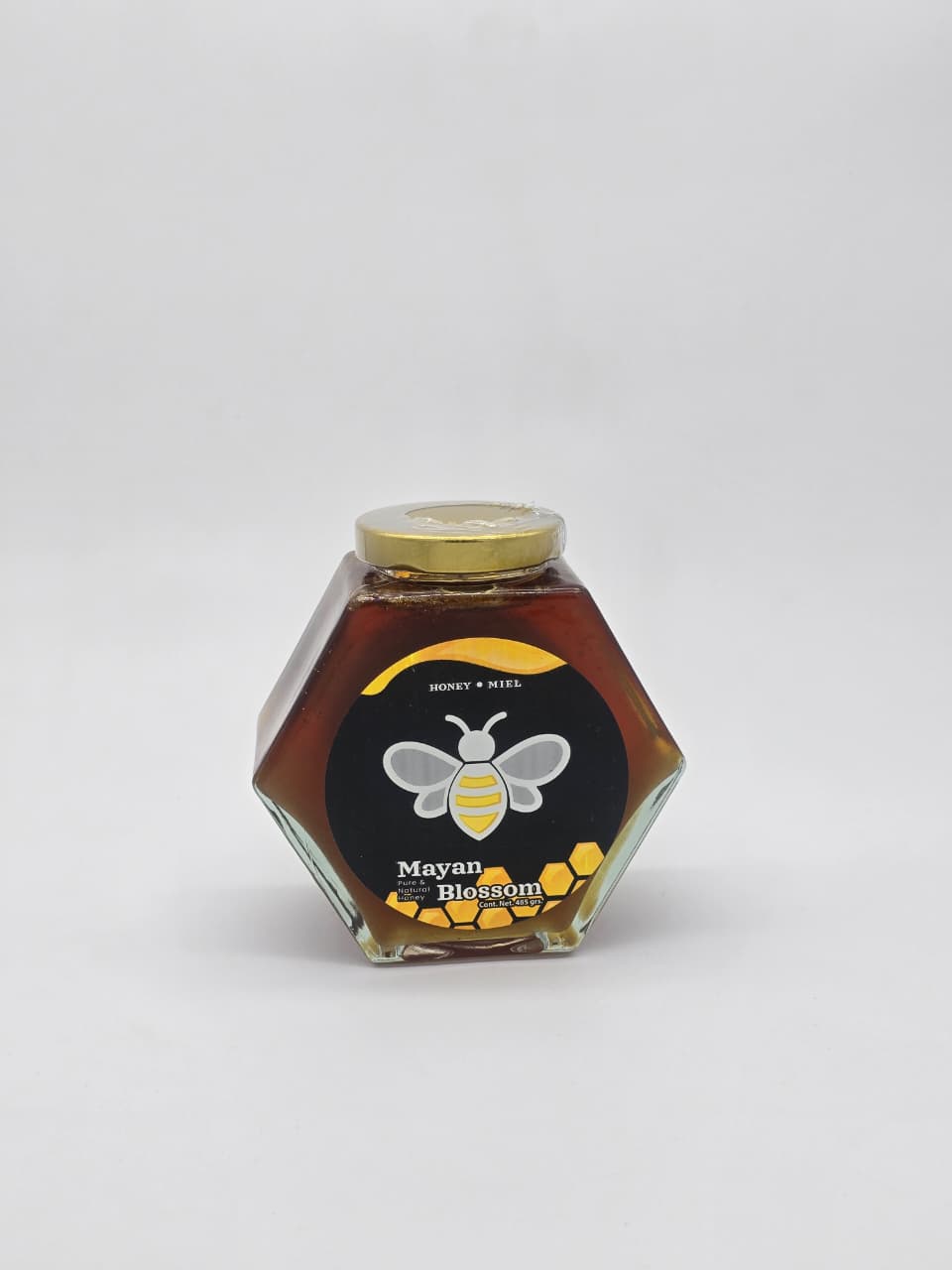 Frasco hexagonal de miel Mayan Blossom de 485 gramos